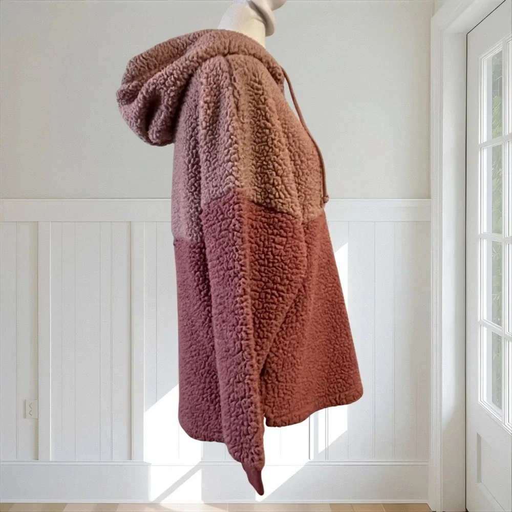 PINK VICTORIA'S SECRET Sherpa Fleece Half-Zip Hoodie Colorblock Pink XS Cozy - Picture 6 of 13